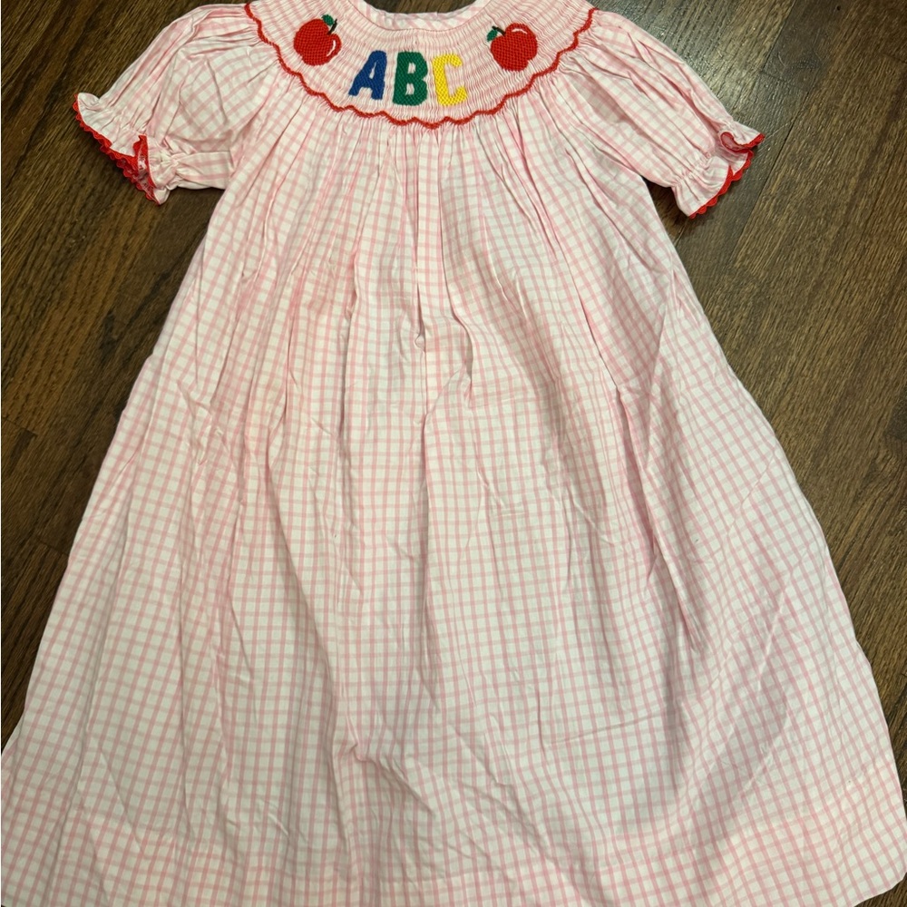 Pink Checkered Kids Dress with ABC Embroidery